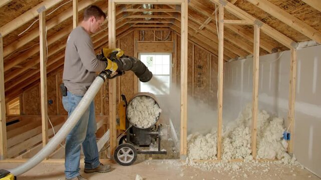 Man holding a piece of blow insulation equipment